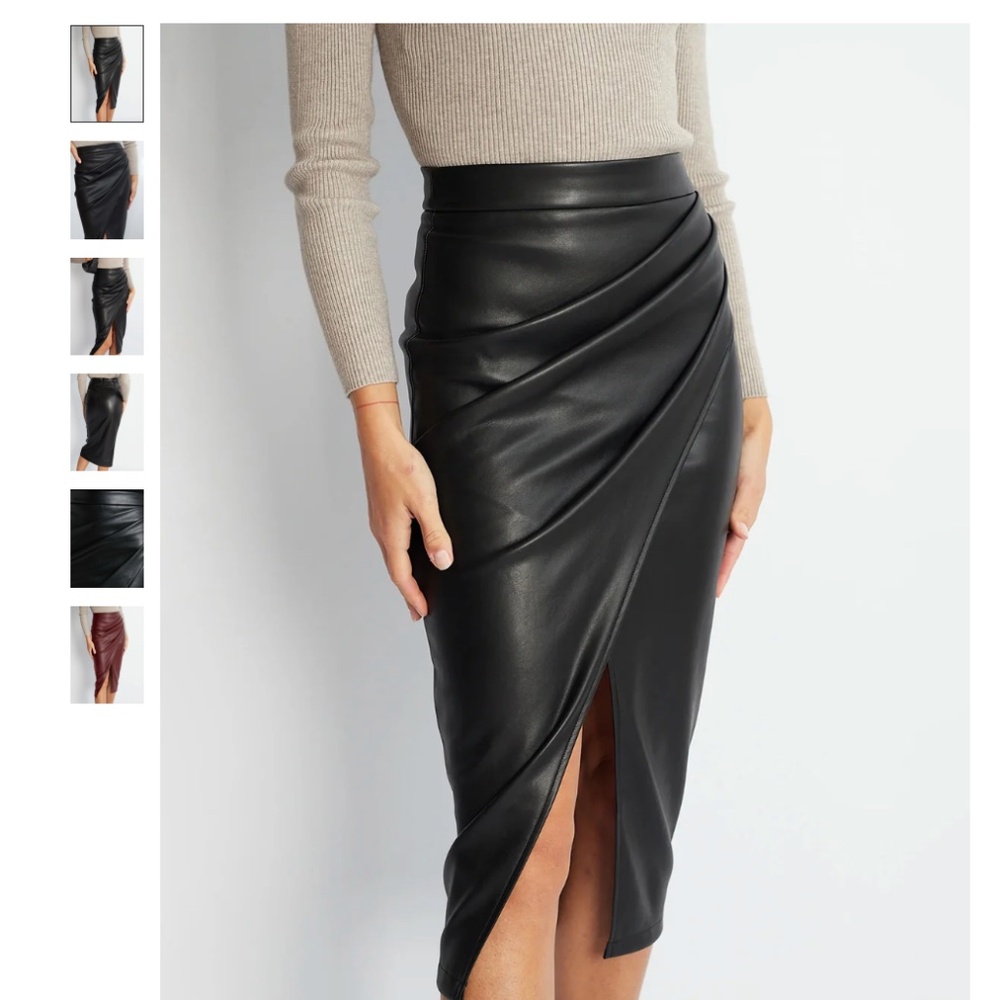 Commense Faux Leather Pleated Split Skirt XS